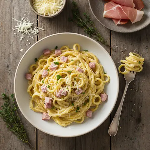 Express-Carbonara-Nudeln (Schinken-Käse-Variante)
