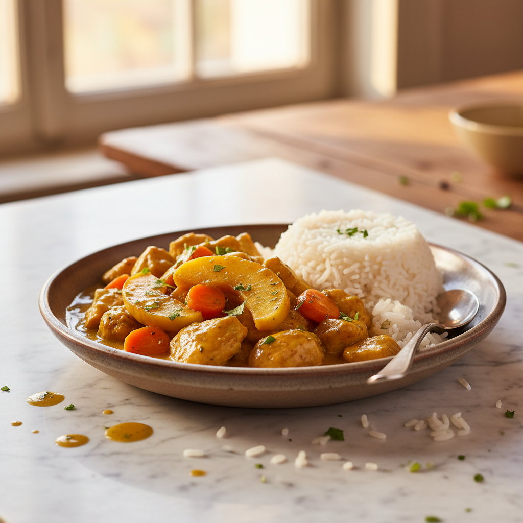 Poulet Curry Rapide aux Pommes et Riz