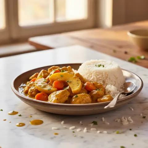 Schnelles Hühnchen-Curry mit Äpfeln und Reis