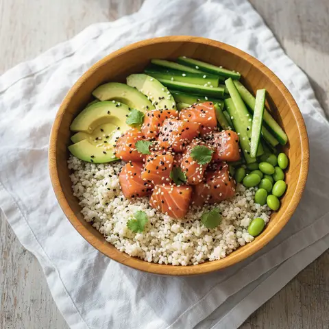 Salmon Poké Bowl on Cauliflower Rice