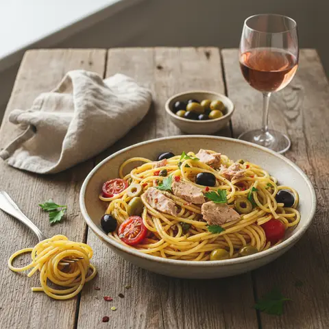Spaghetti mit Thunfisch und Oliven