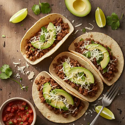 Mexikanische Tacos mit Hackfleisch und Avocado
