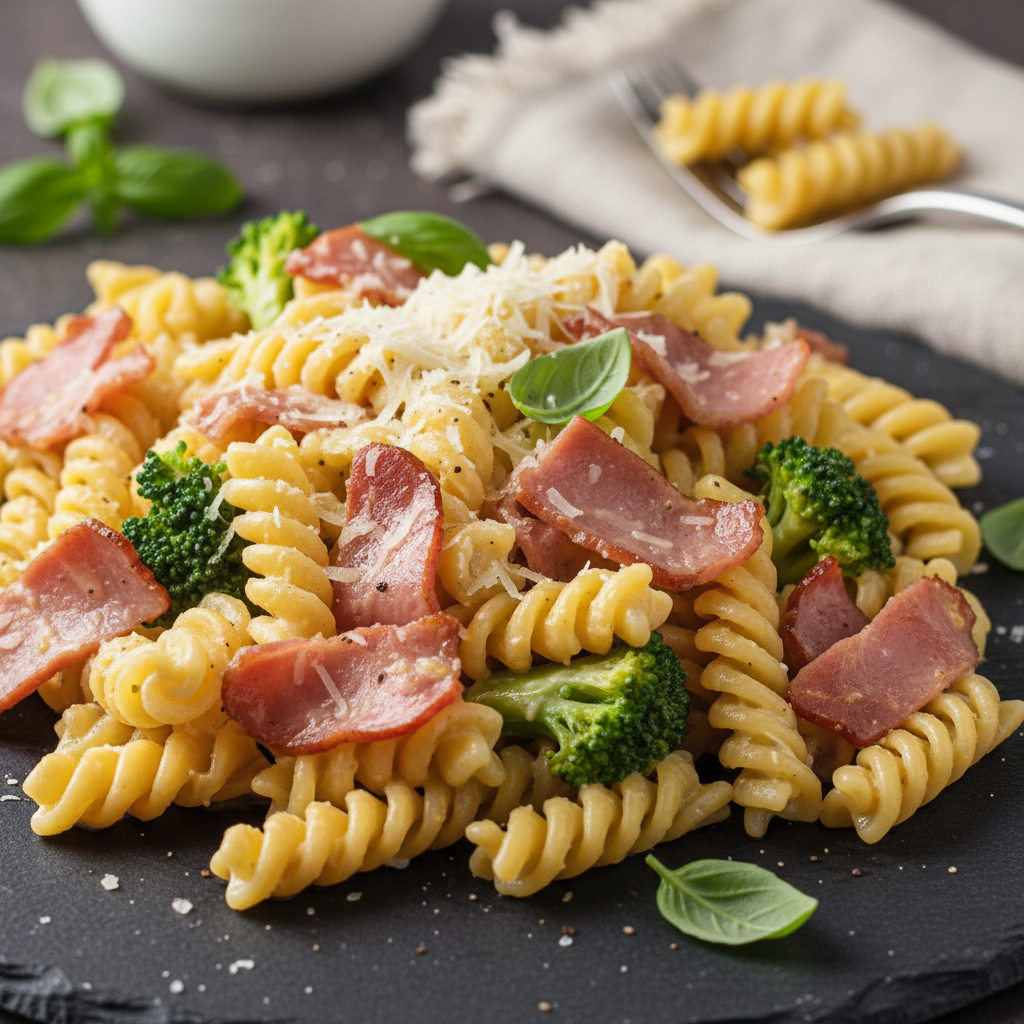 Pâtes Carbonara Maison avec Jambon et Brocoli