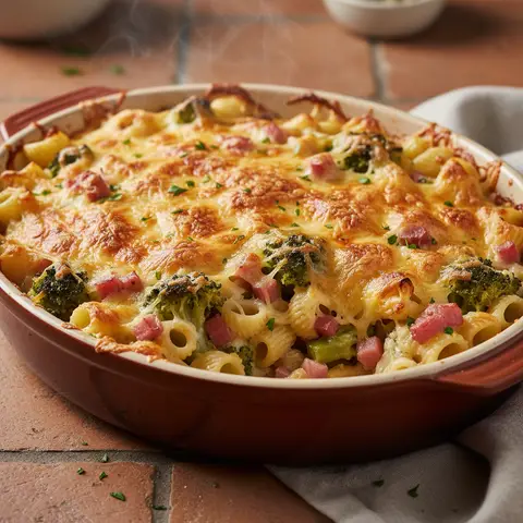 Pasta Gratin with Broccoli and Ham