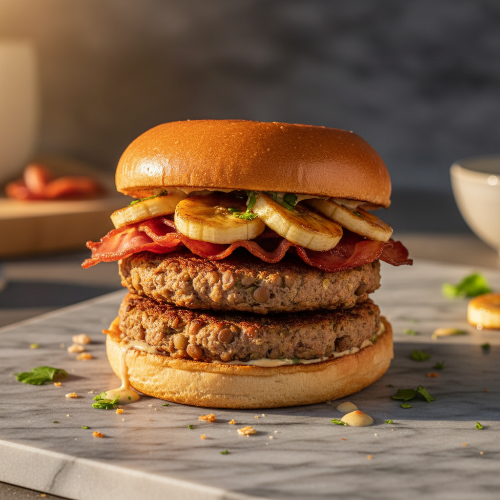 Burger Fusion Lentilles-Avoine aux Bananes Caramélisées