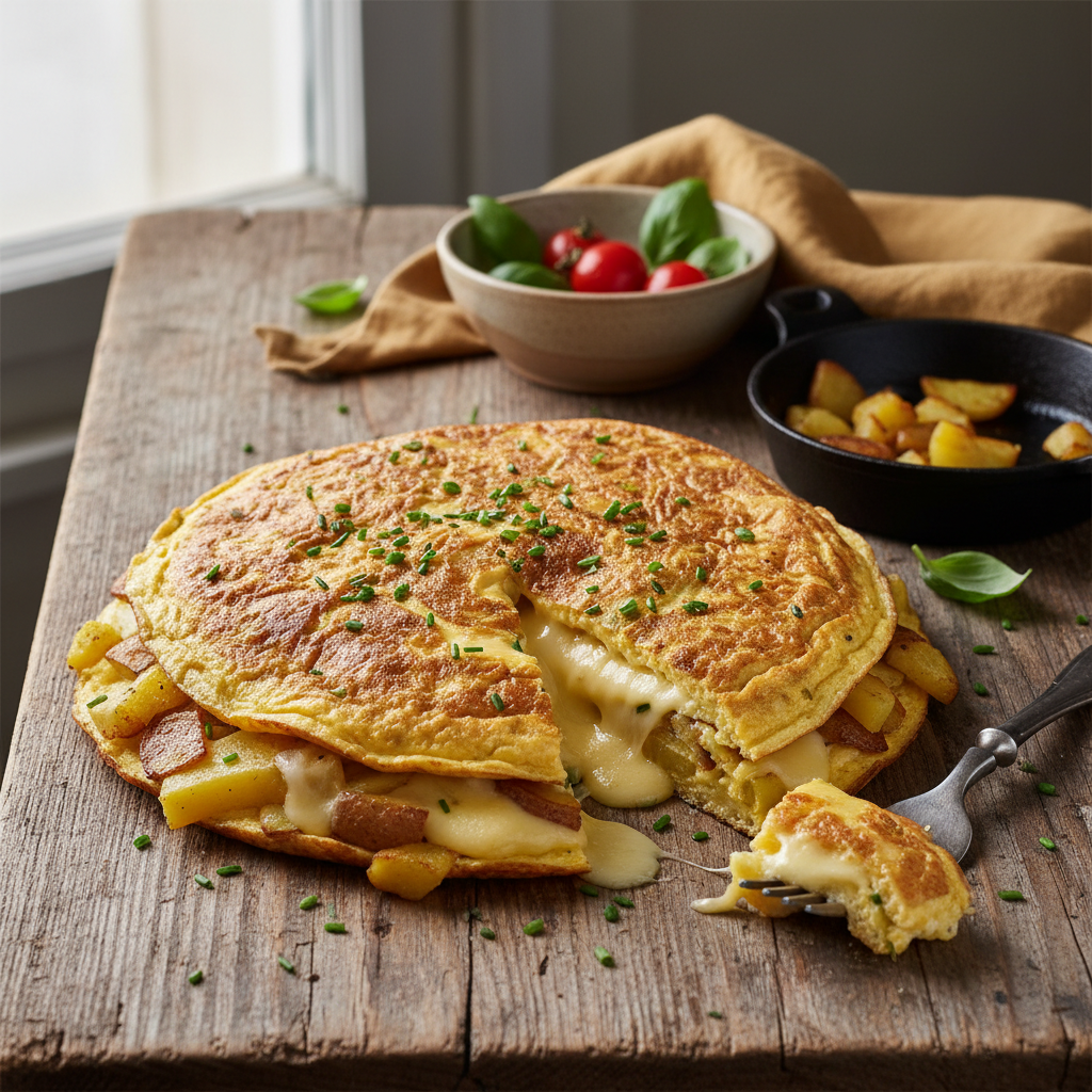Omelette aux pommes de terre et fromage