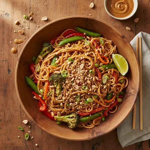 Pâtes Asiatiques aux Légumes et Cacahuètes