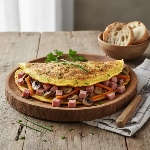 Country-Style Ham and Mushroom Omelette