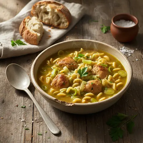 Hühner-Nudelsuppe mit Lauch