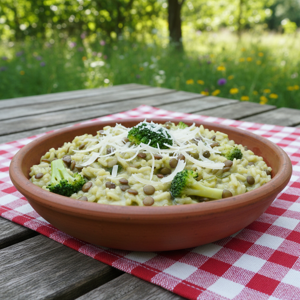 Risotto Créatif aux Brocolis, Lentilles et Parmesan