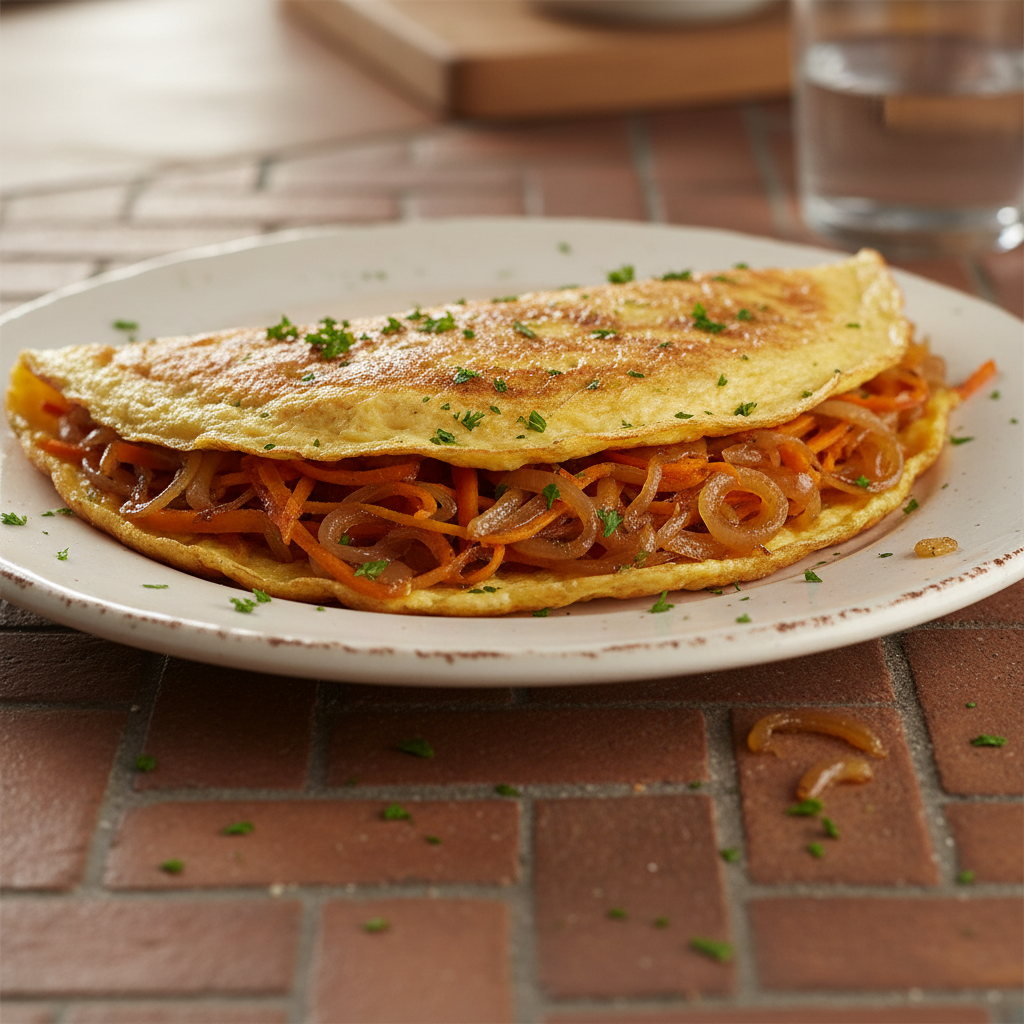 Omelette aux carottes et oignons caramélisés