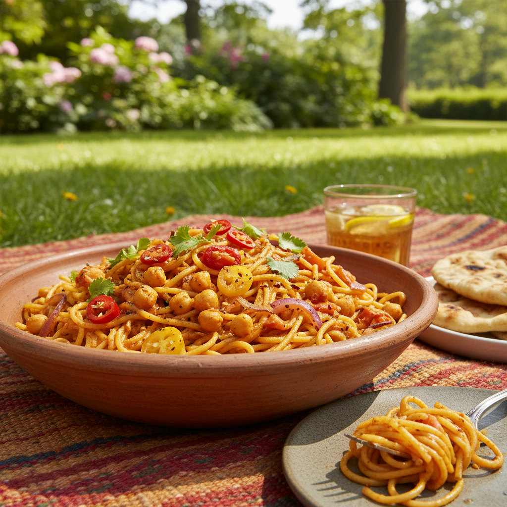 Curry de Pois Chiches aux Spaghettis et Tomate