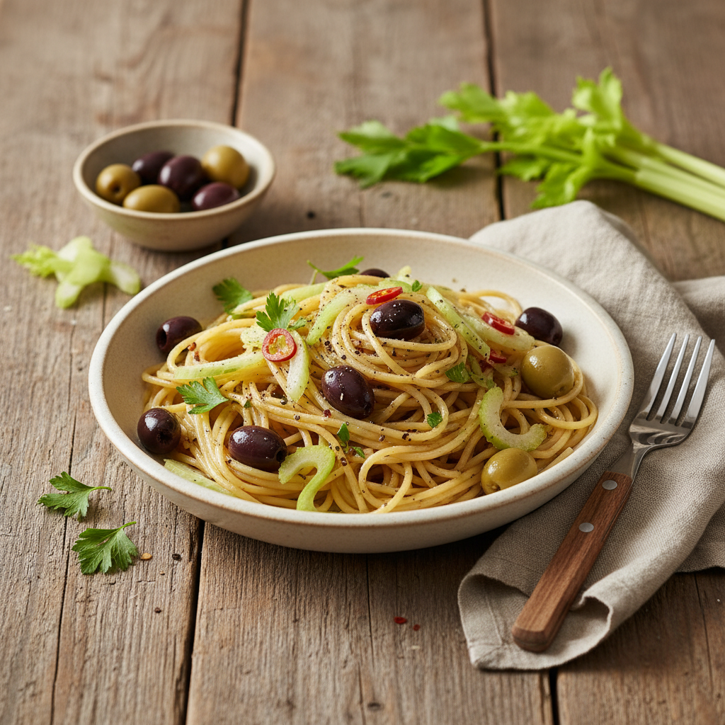 Pâtes aux Olives et Céleri