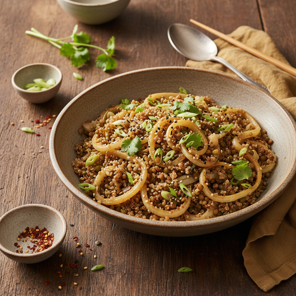 Poêlée Asiatique de Fenouil, Quinoa et Lentilles