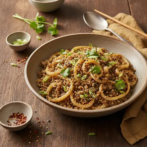 Asiatische Pfanne mit Fenchel, Quinoa und Linsen