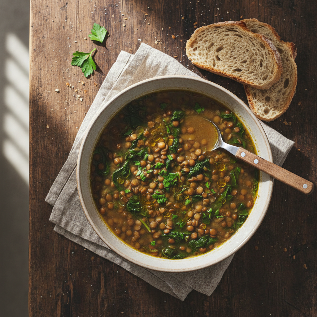 Soupe aux Lentilles et Épinards