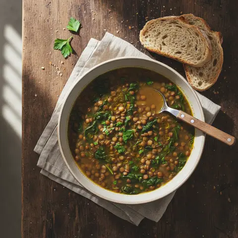Linsen- und Spinatsuppe
