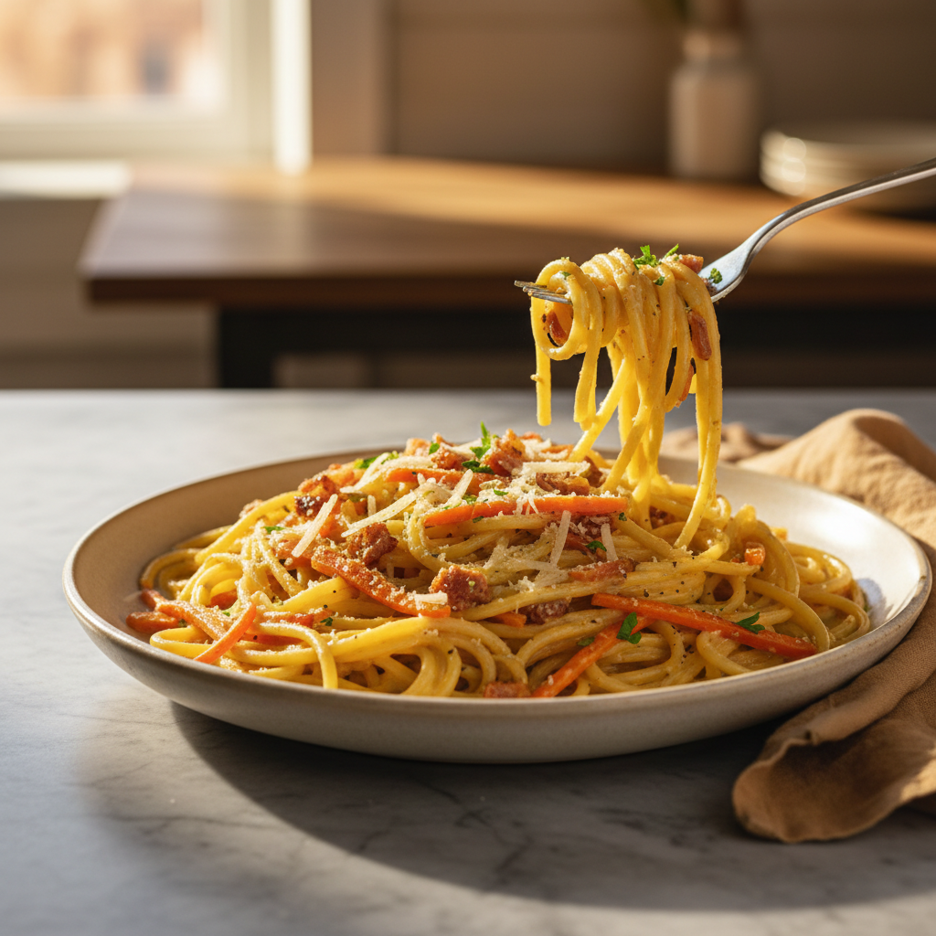 Pâtes Carbonara aux Carottes et Gruyère