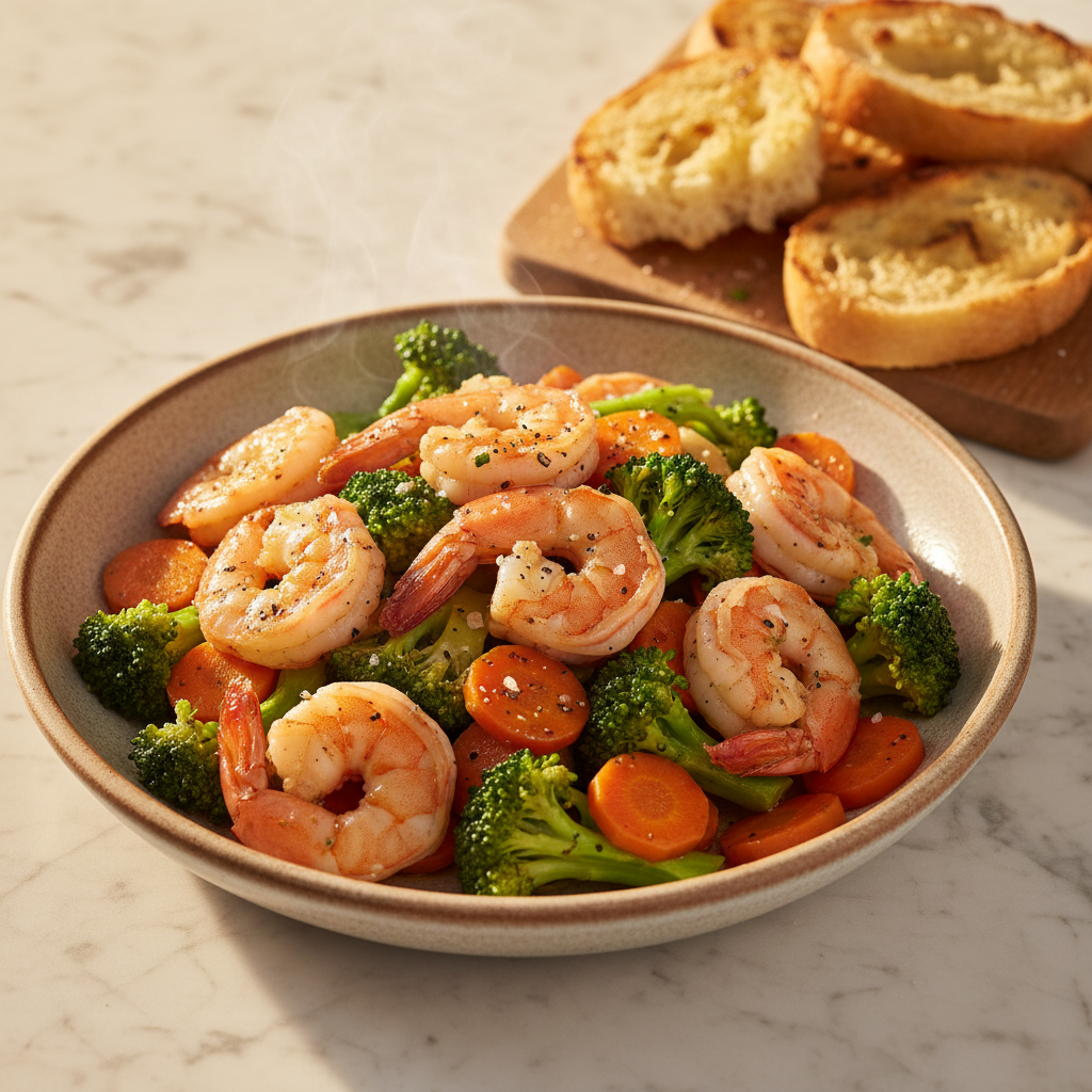 Crevettes Sautées Brocoli-Carotte à l'Asiatique
