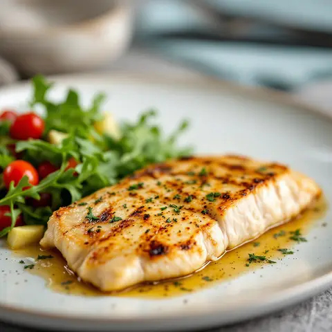 Dinde au beurre d'ail et fines herbes, salade d'artichauts et roquette