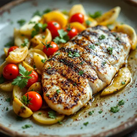 Dorade au chermoula, wok de fenouil et tomates cerises