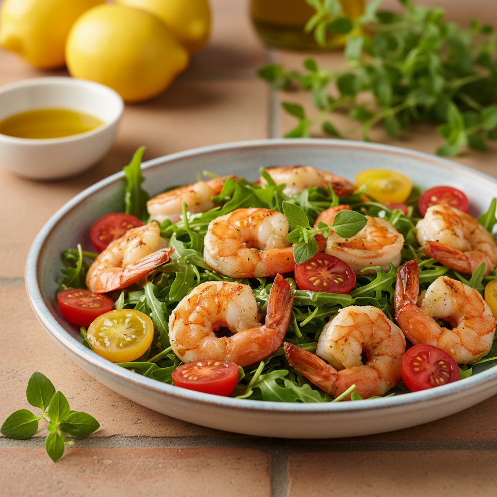 Salade méditerranéenne de crevettes grillées