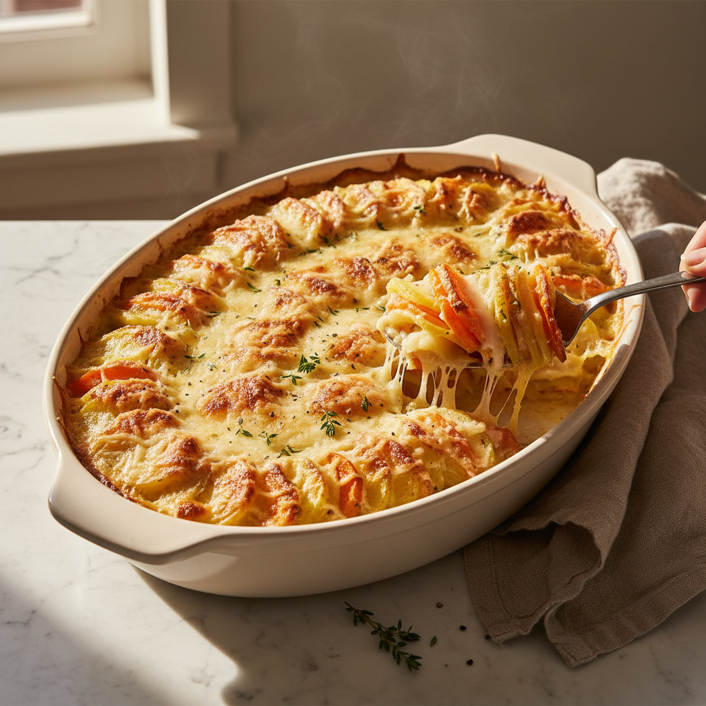 Gratin de pommes de terre et carottes
