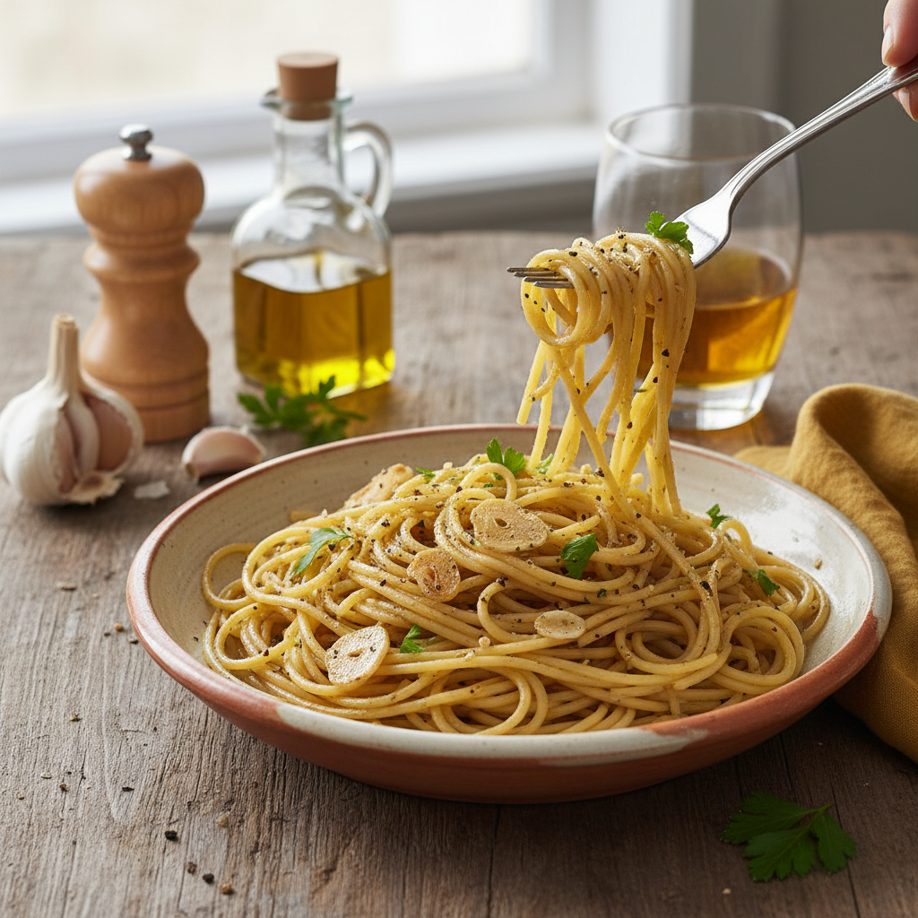 Spaghettis à l'huile et à l'ail