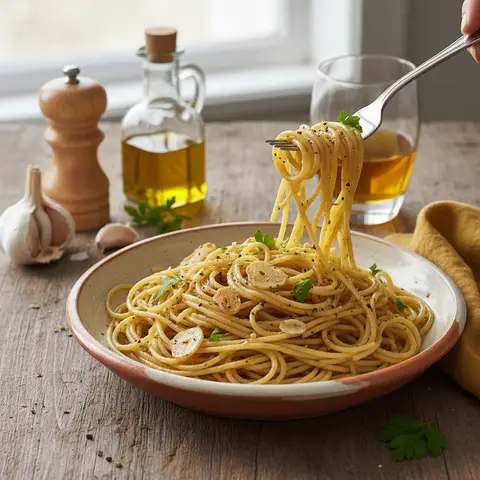Spaghetti mit Öl und Knoblauch