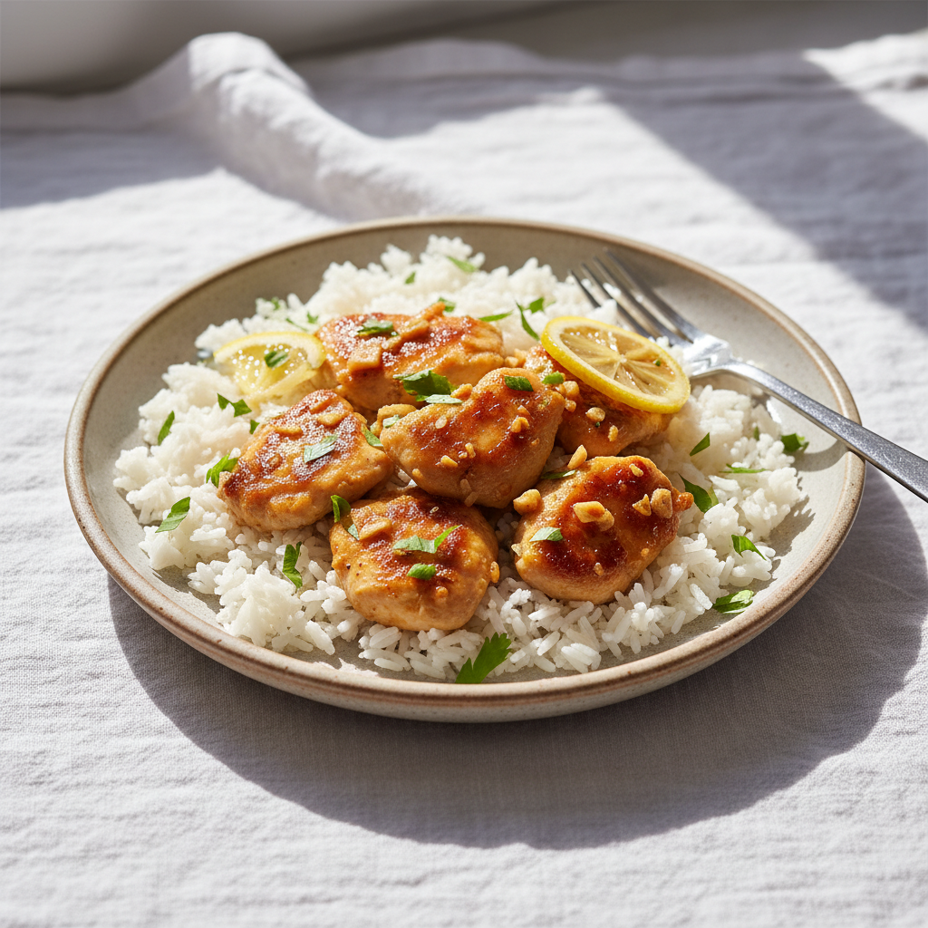 Poulet Sauté Citron-Ail avec Riz