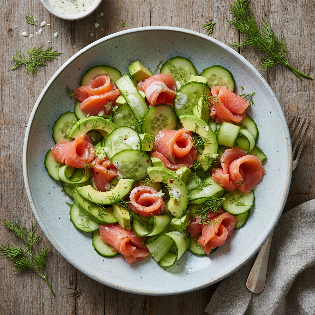 Salade de saumon fumé aux concombres et aneth