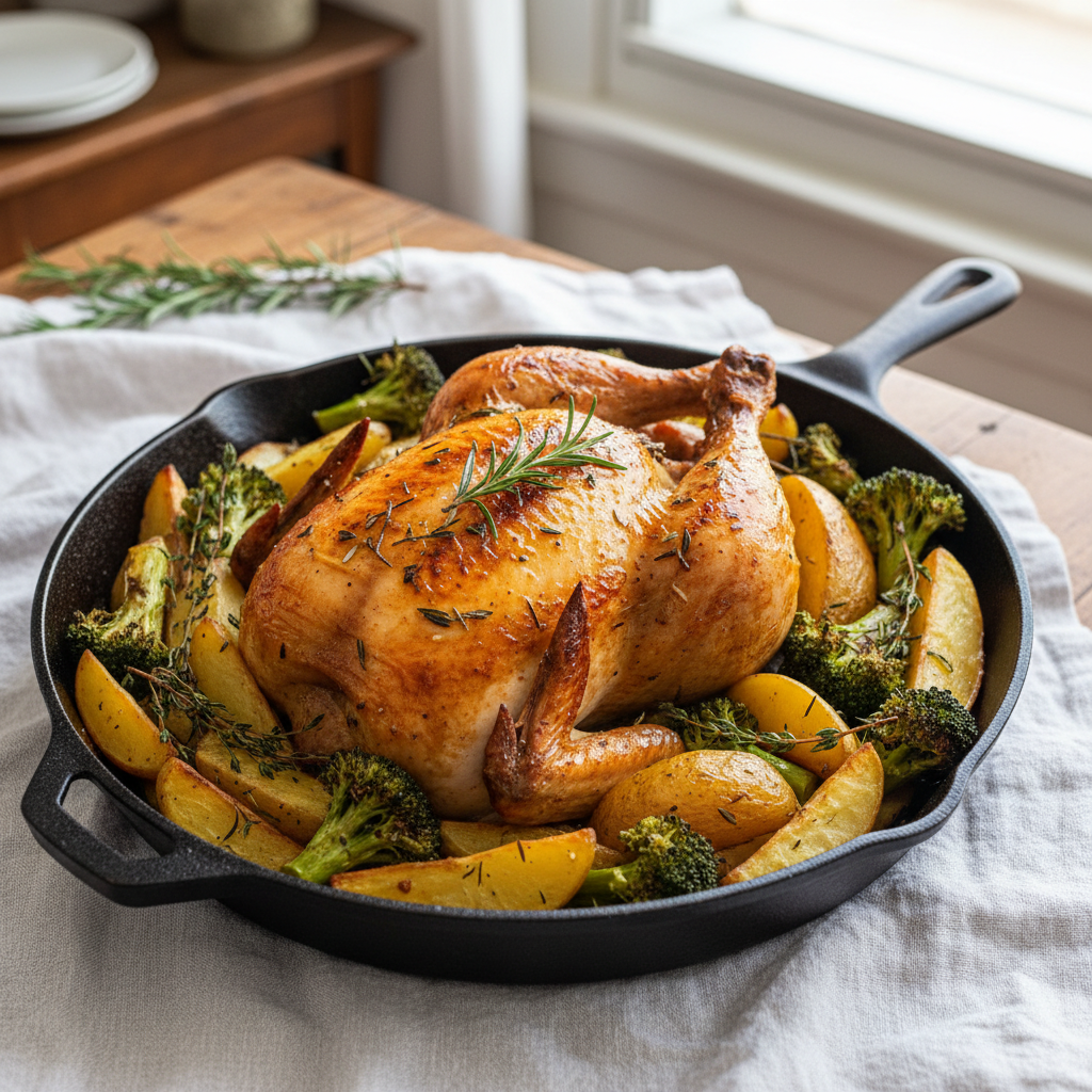 Poulet rôti aux pommes de terre et brocoli