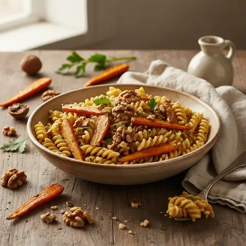 Pasta mit Walnüssen und gerösteten Karotten