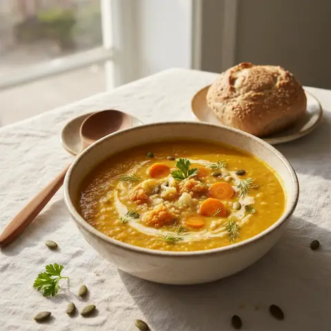 Wärmende Suppe mit Karotten, Blumenkohl und Quinoa