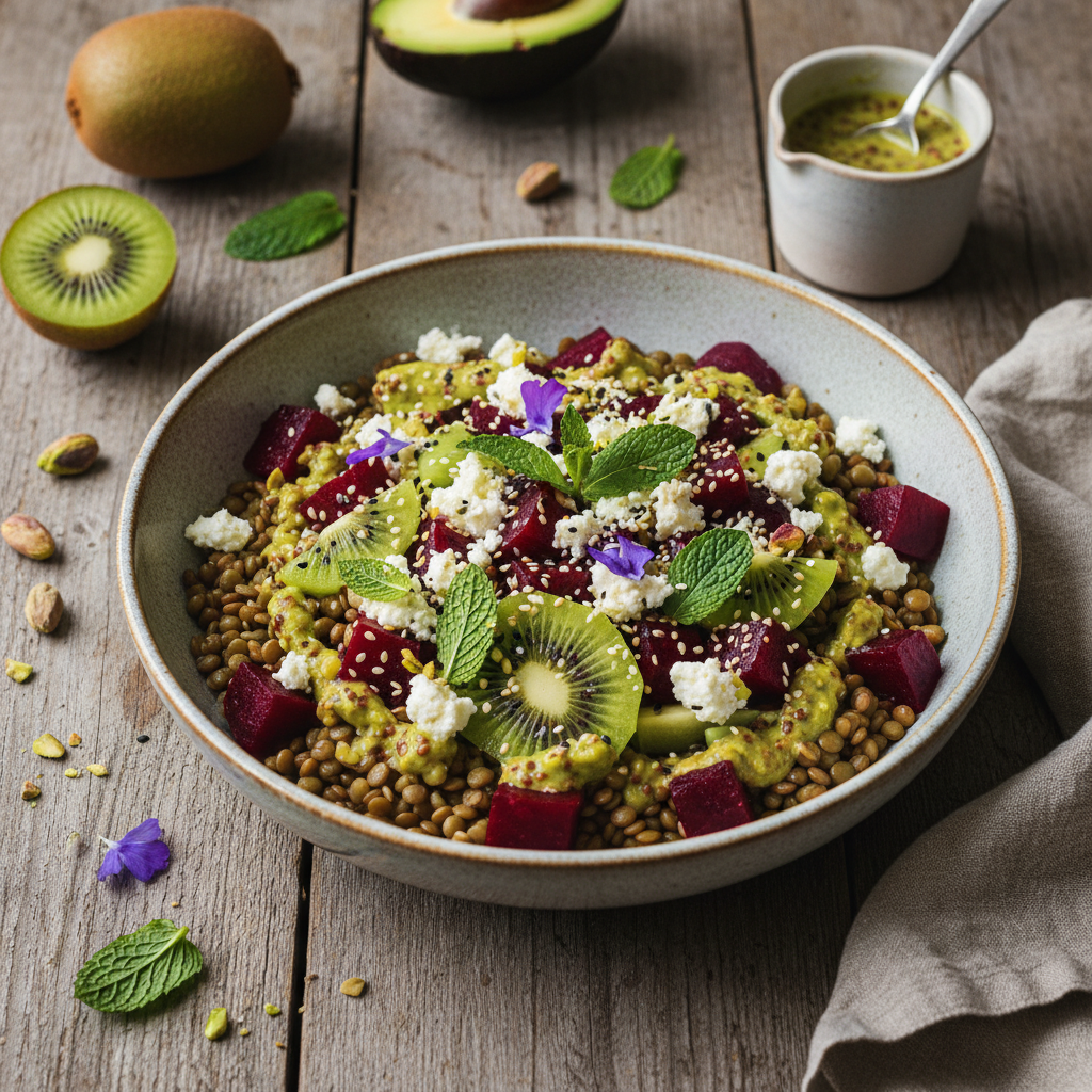 Bowl Asiatique aux Lentilles, Betterave et Kiwis