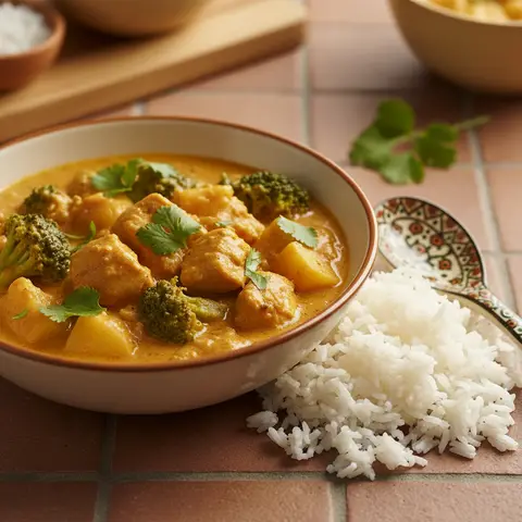 Hühnchen-Curry mit Kartoffeln und Brokkoli