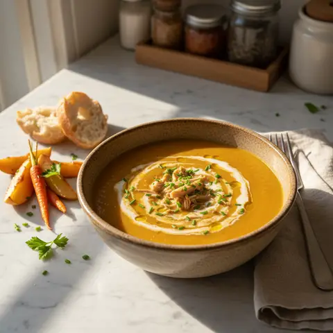 Cremige Apfel-Möhren-Hühner-Suppe
