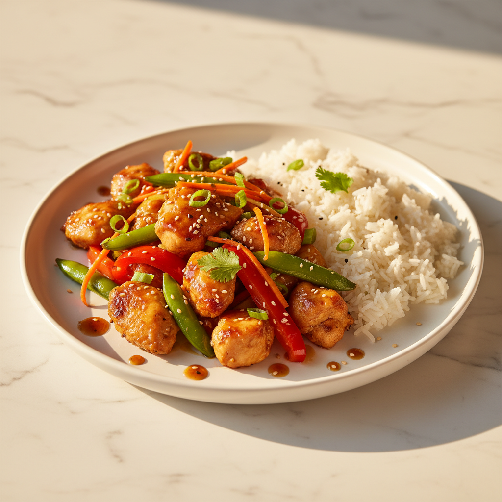 Poulet Sauté à l'Asiatique avec Riz