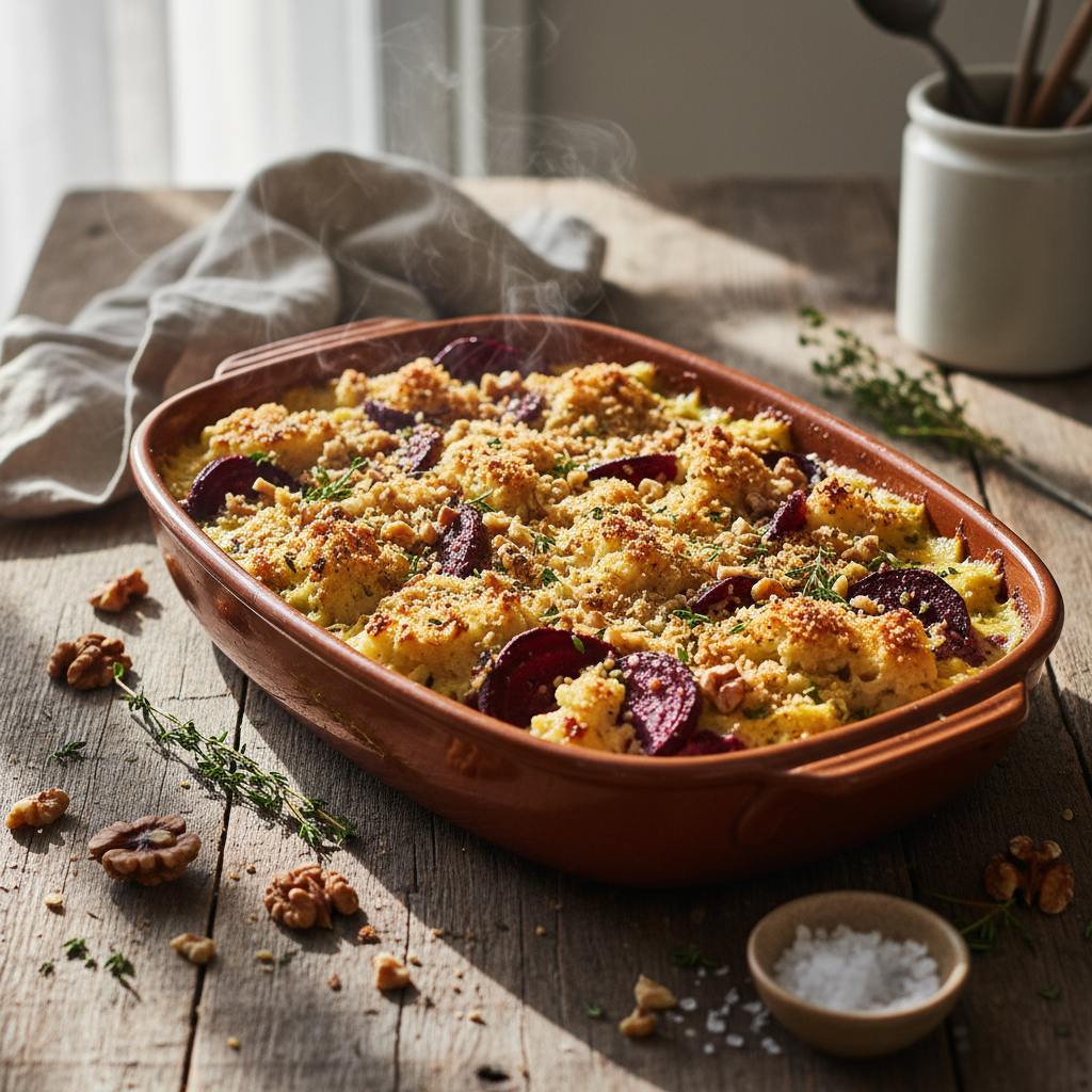 Gratin de Chou-fleur et Betterave aux Noix