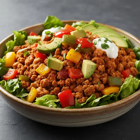 Tex-Mex-Bowl mit Putenhackfleisch und dreifarbigen Paprika