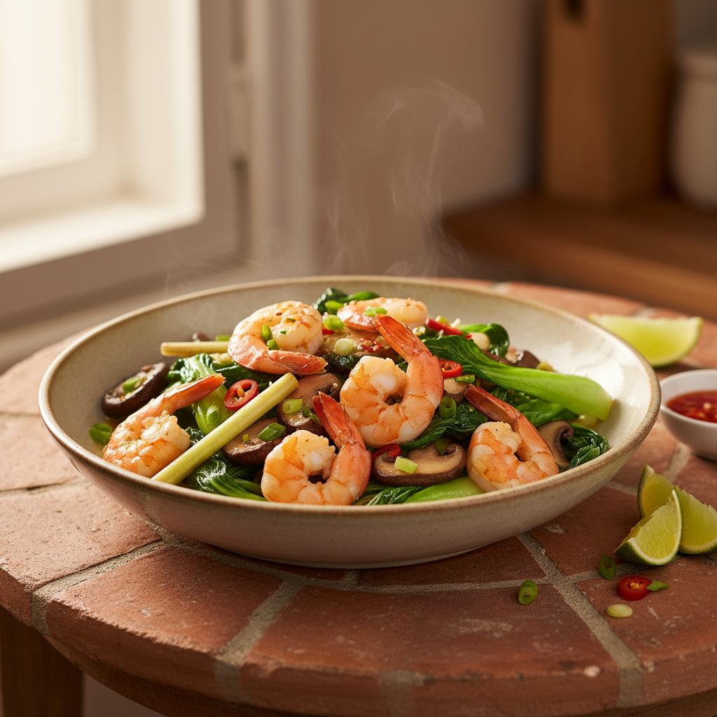 Wok de crevettes à la vietnamienne et citronnelle