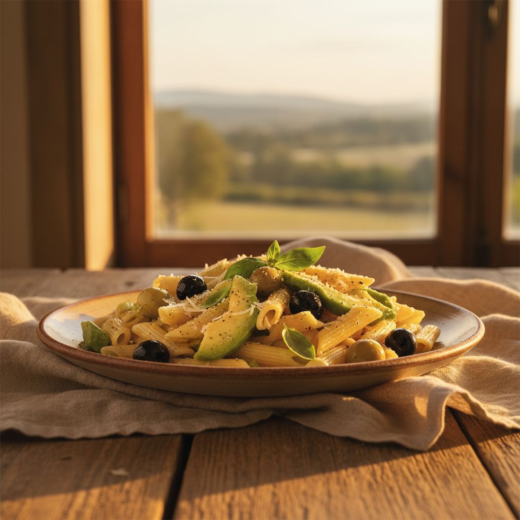 Penne à l'Avocat et Olives