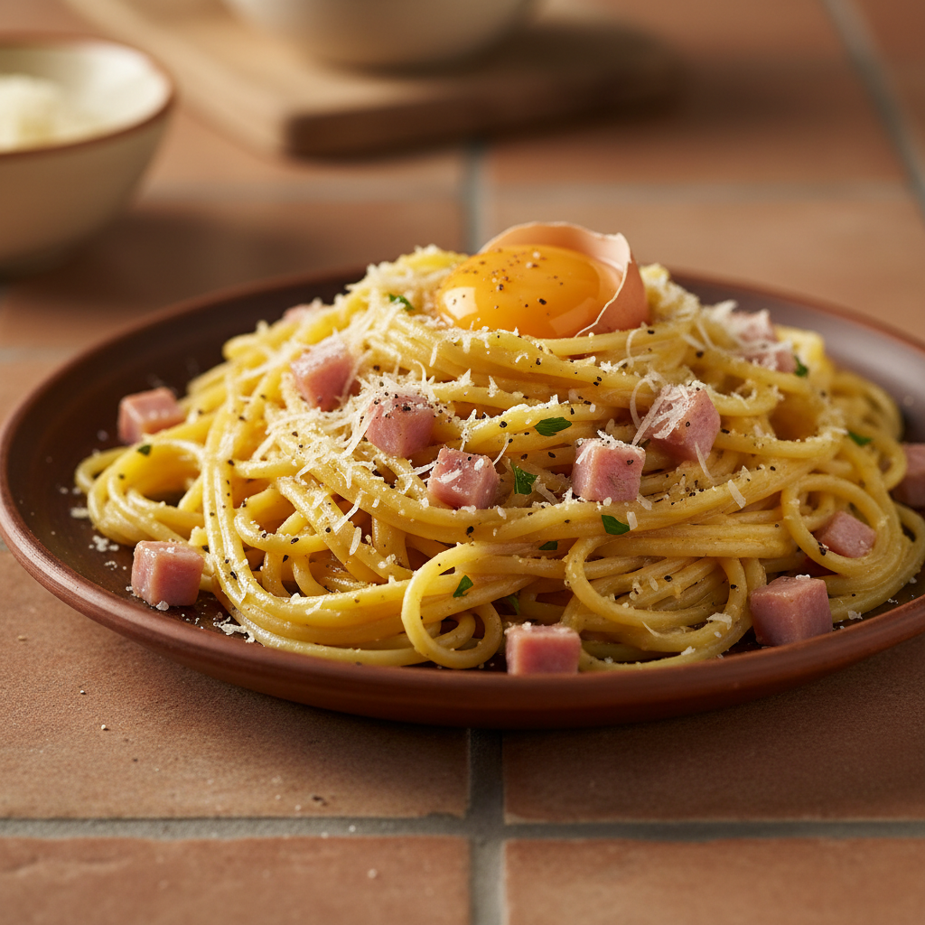 Pâtes Carbonara au Jambon et Parmesan