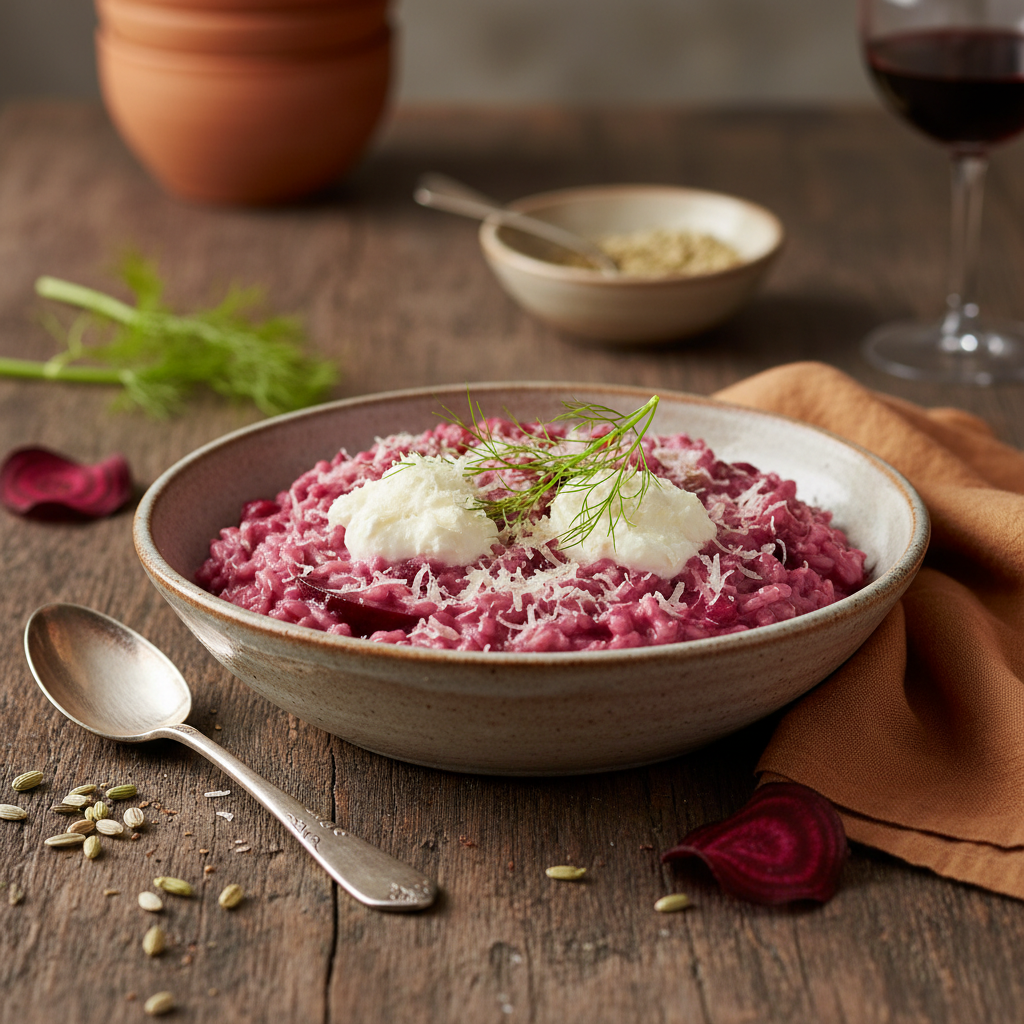Risotto Crémeux Betterave-Fenouil avec Mascarpone et Parmesan