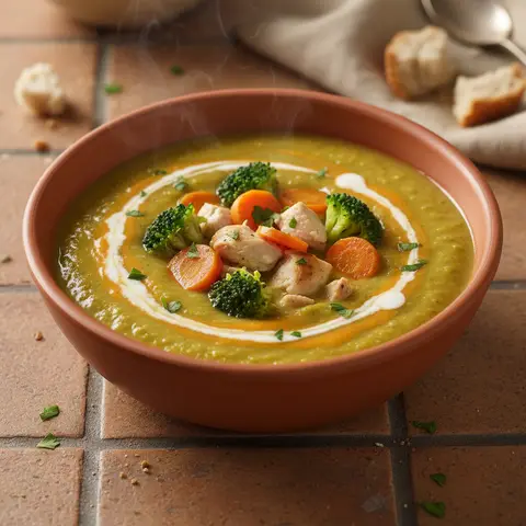 Cremige Hühner-, Karotten- und Brokkoli-Suppe