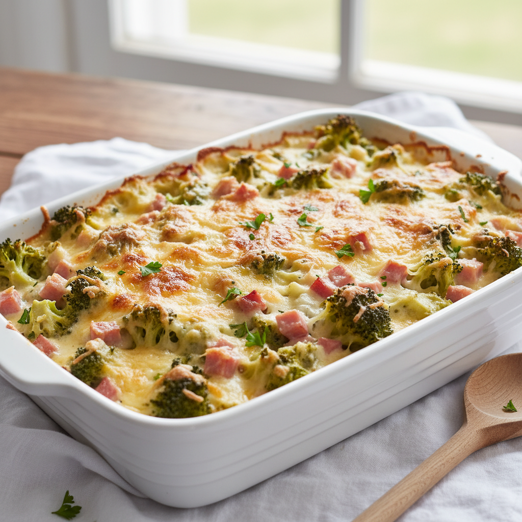 Gratin de brocoli et jambon au fromage