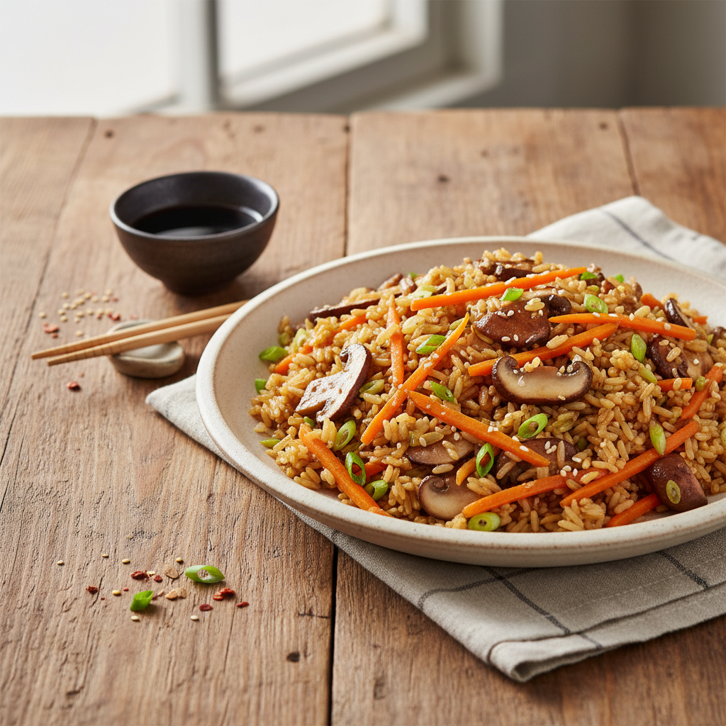 Riz sauté aux carottes et champignons