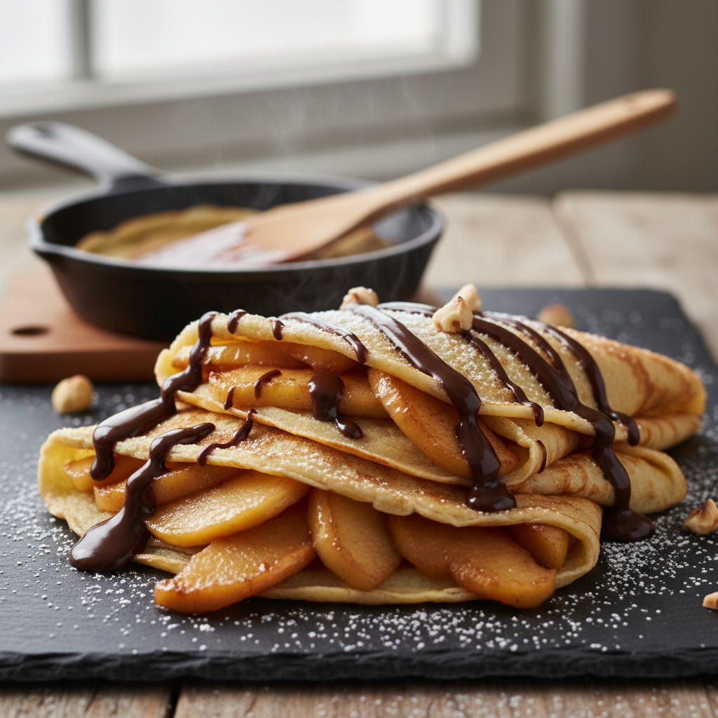 Crêpes aux Pommes et Chocolat