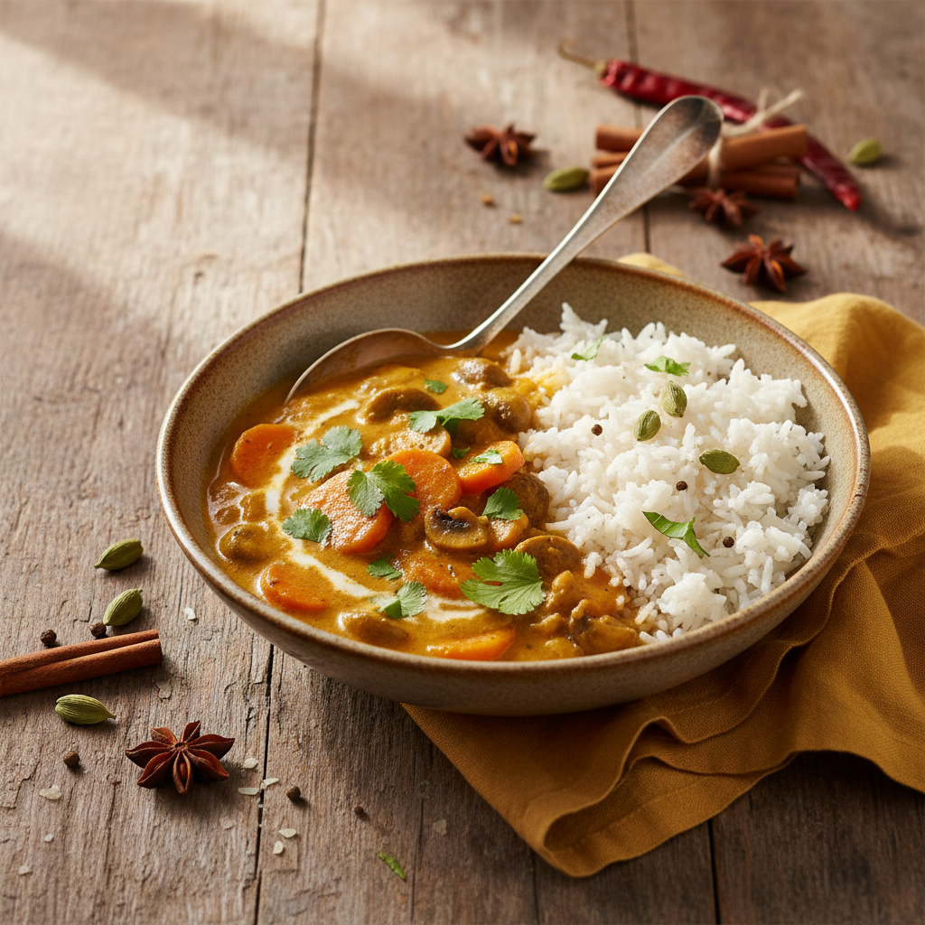 Curry de légumes au lait de coco et riz