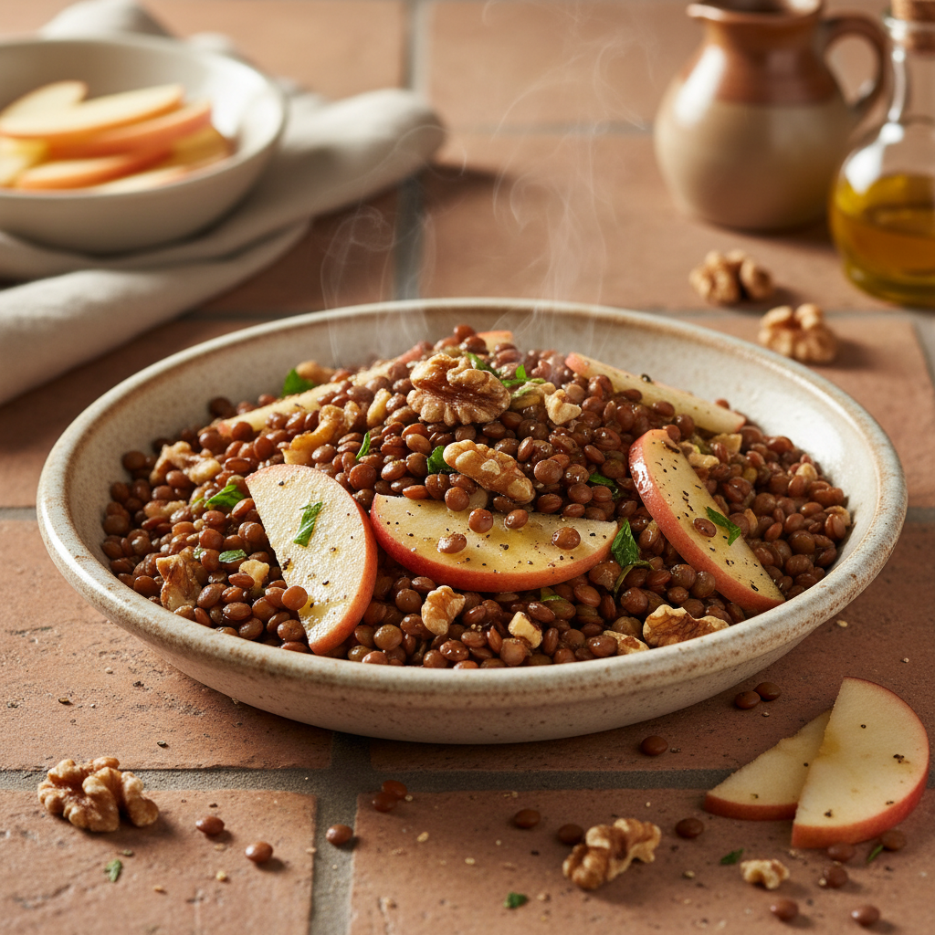 Salade Tiède de Lentilles, Pommes et Noix